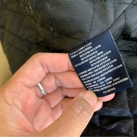 DANIEL HECHTER Charcoal Grey Quilted Lining Wool Zip Up Dress Coat Size L - Picture 6 of 14